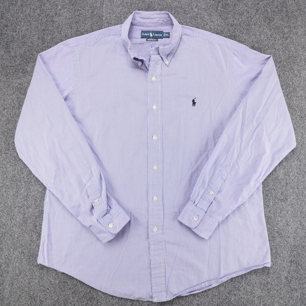 Ralph Lauren Custom Fit Purple Gingham Button Down Shirt Mens XL Long Sleeve